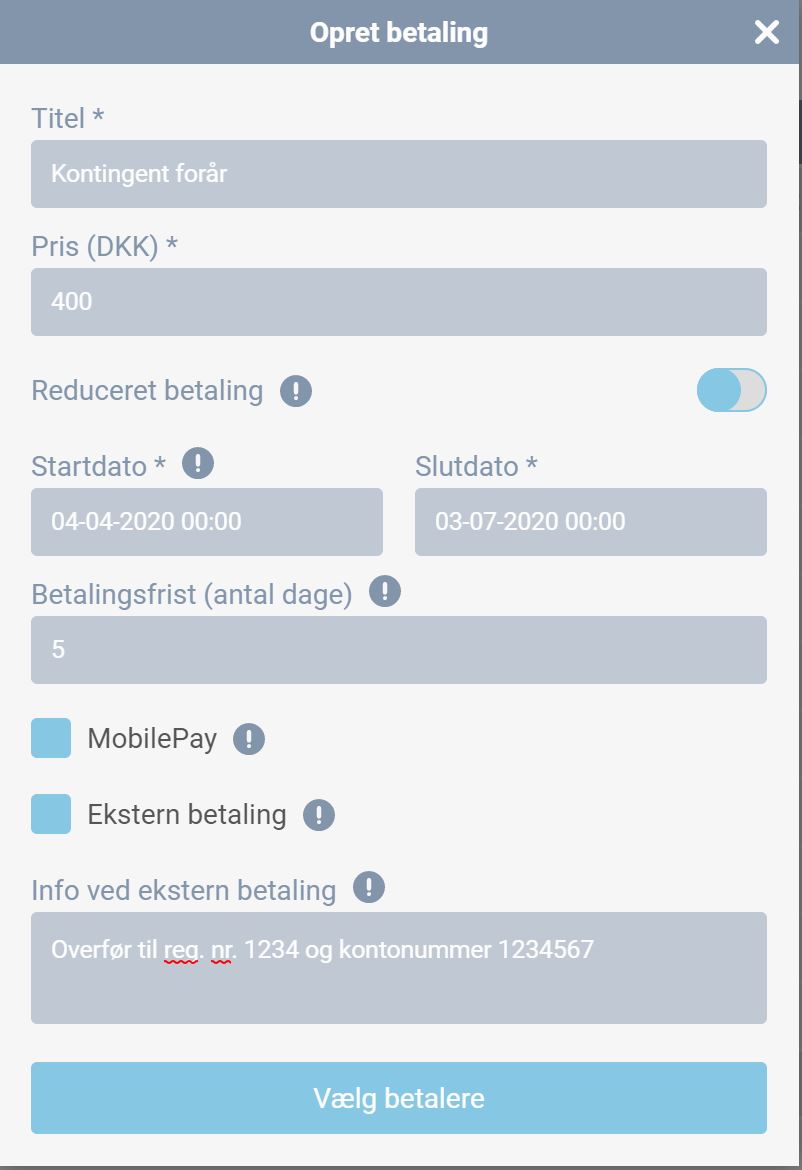 Betaling og kontingent
