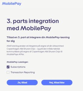 MinForening - 3.parts integration med MobilePay